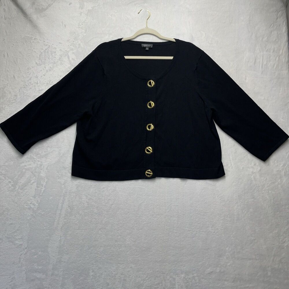 Spense Bar & Grommet Cardigan Womens Plus 2X Black Gold Closure Cropped Nautical